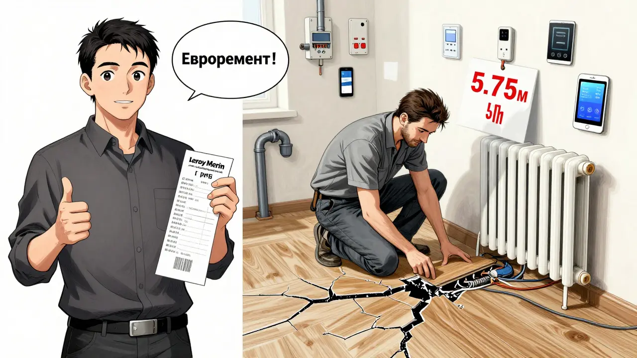 Клиент показывает чек из Leroy Merlin, но оценщик фиксирует изношенный ремонт.