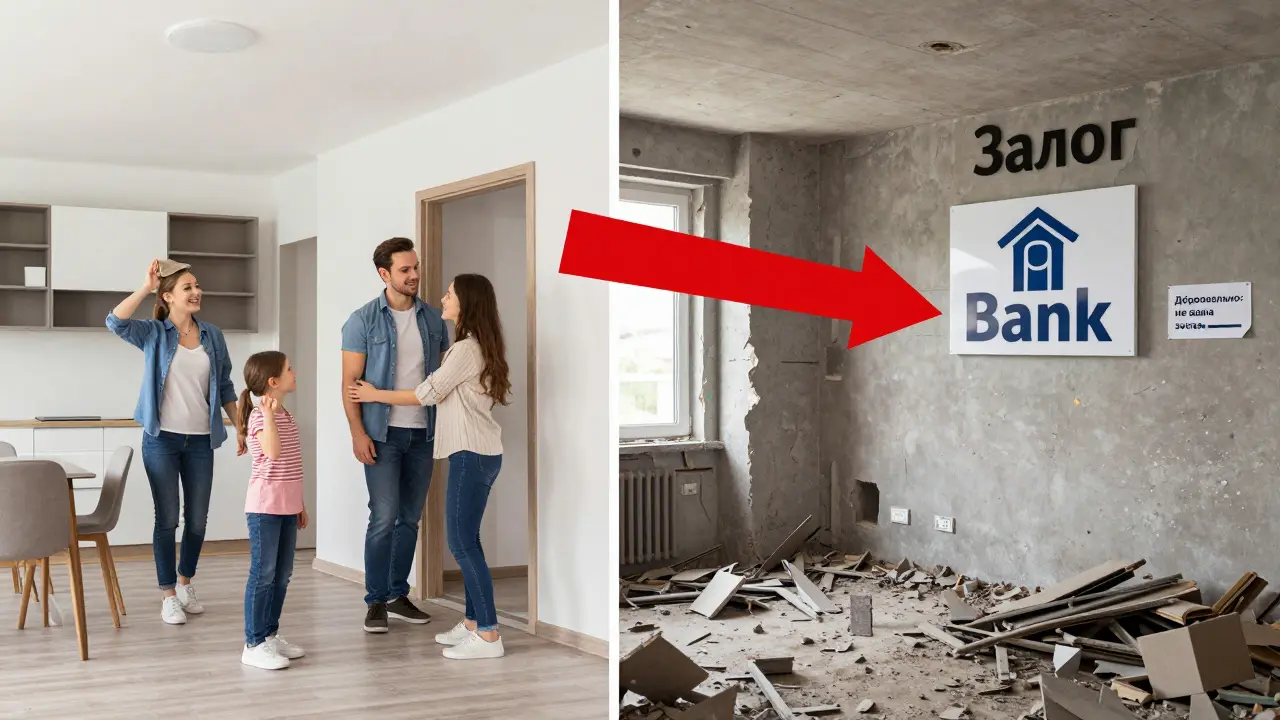 Разрушенная квартира: сохранились только стены, банк получает страховку, ремонт не застрахован.