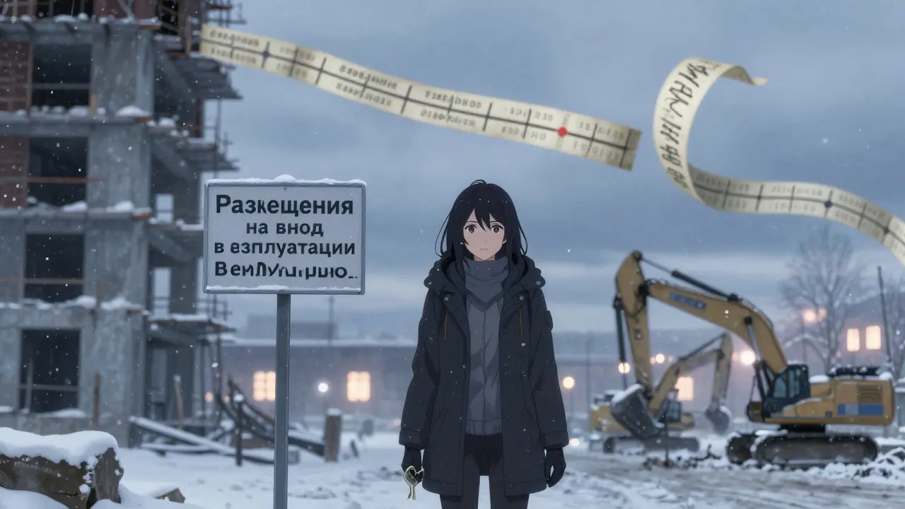 Женщина стоит перед сданным домом, но ключей нет — за спиной — лента задержек.