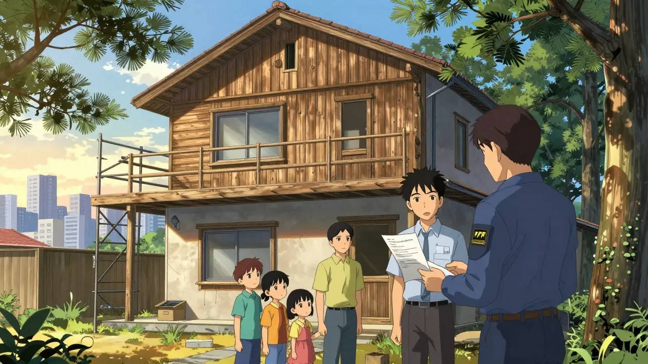 Семья наблюдает за пристройкой к частному дому — законный способ использования маткапитала.