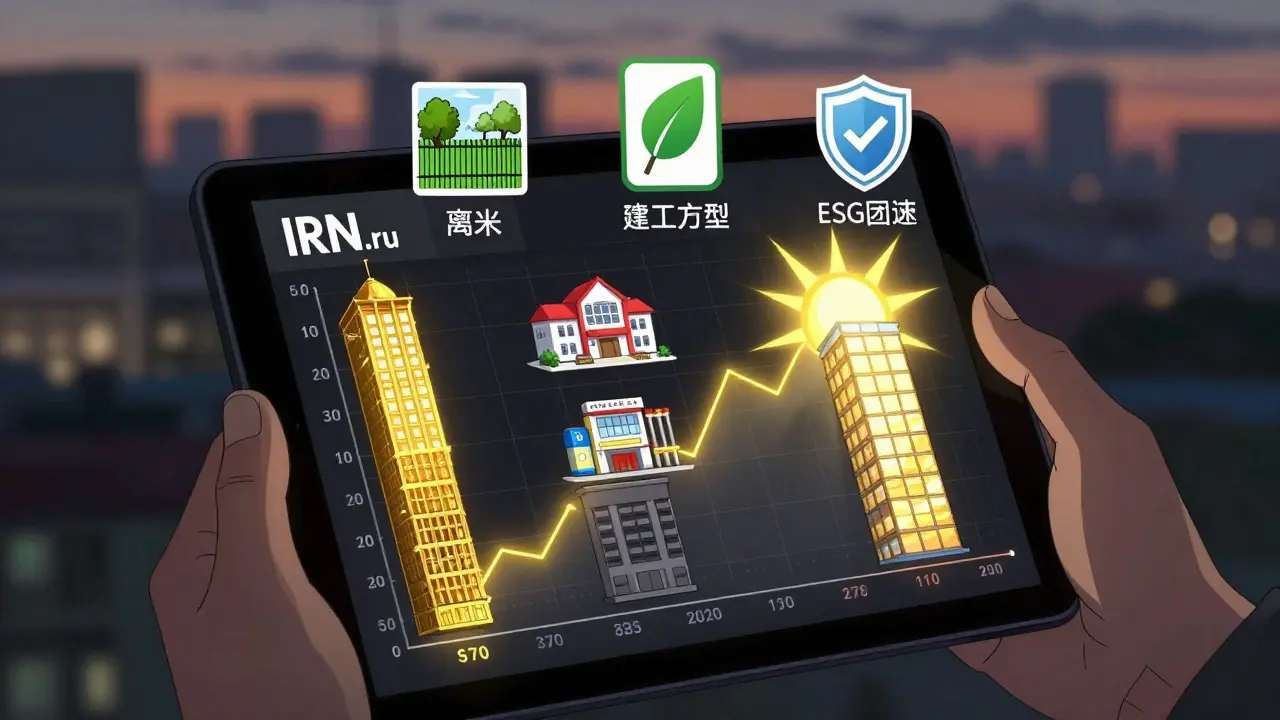 Рука держит планшет с графиком цен, вокруг — иконки факторов, влияющих на стоимость квартиры.