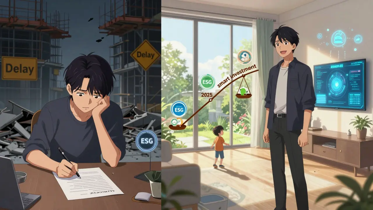 Сравнение: слева — рискованная покупка, справа — умное жильё с экологичными характеристиками.