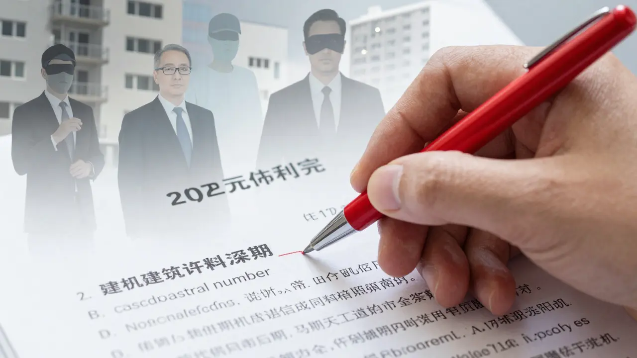 Рука выделяет ключевые данные в проектной декларации: срок разрешения и кадастровый номер.