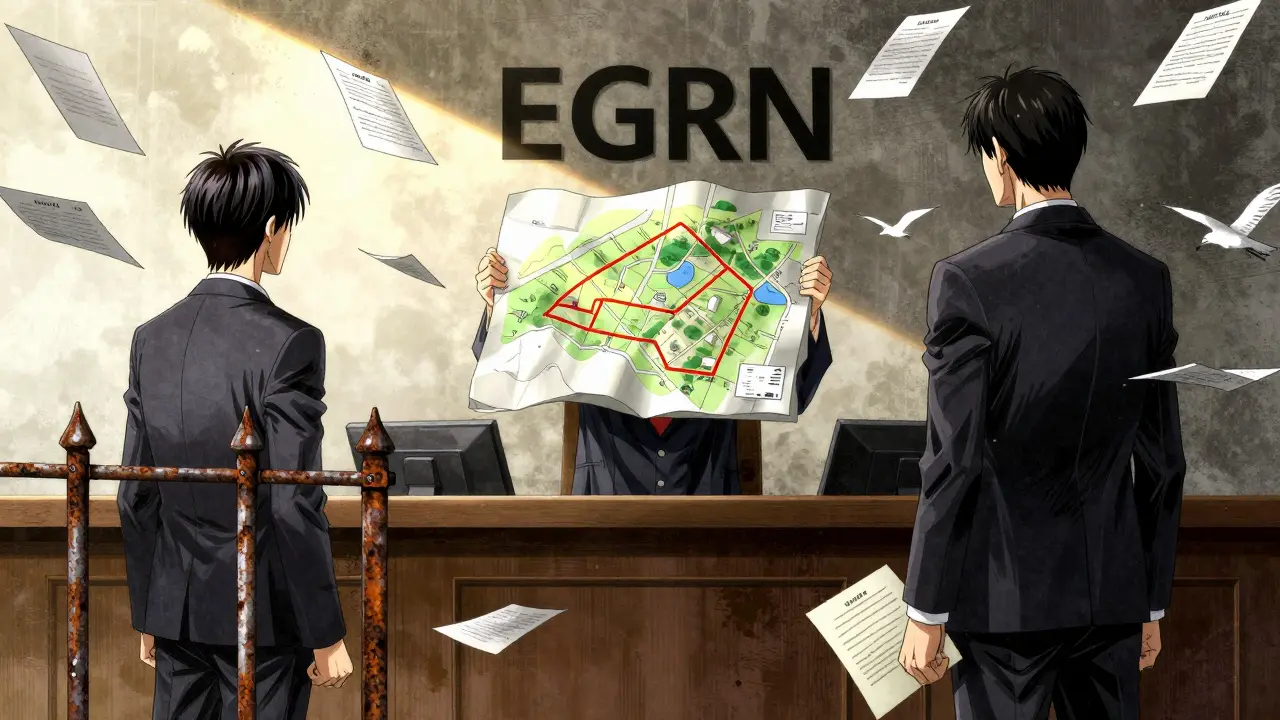 Судебное заседание по земельному спору, где на экране отображается точная карта границ участка.