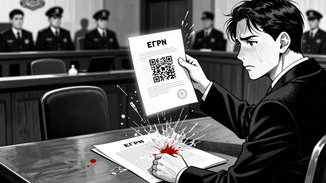 Судья показывает подлинную выписку ЕГРН, а мошенник бросает поддельный документ на стол.