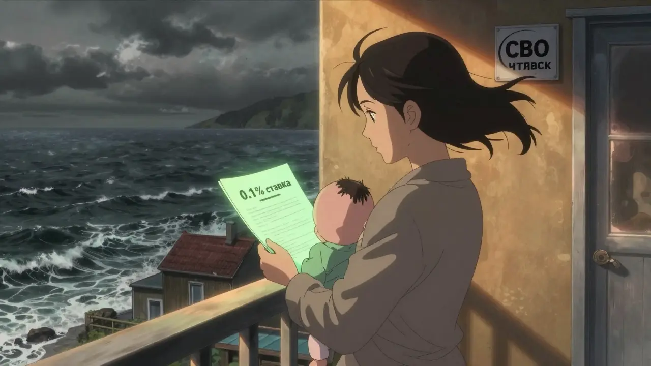 Женщина на балконе в Приморье с ипотечным договором под 0,1% и ребенком