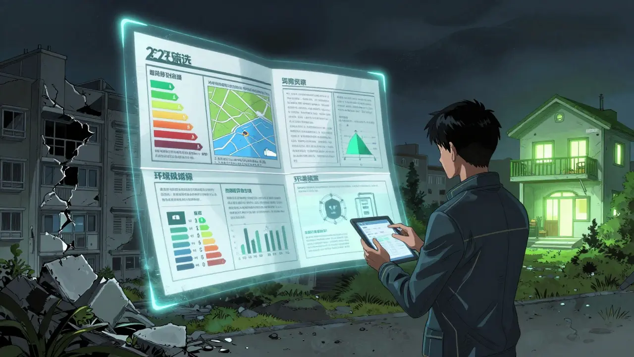 Голографический отчет оценки 2025 года показывает энергоэффективность и риски затопления.