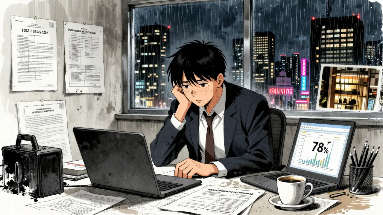 Инвестор ночью изучает документы о запуске коливинга, за окном — городские огни.