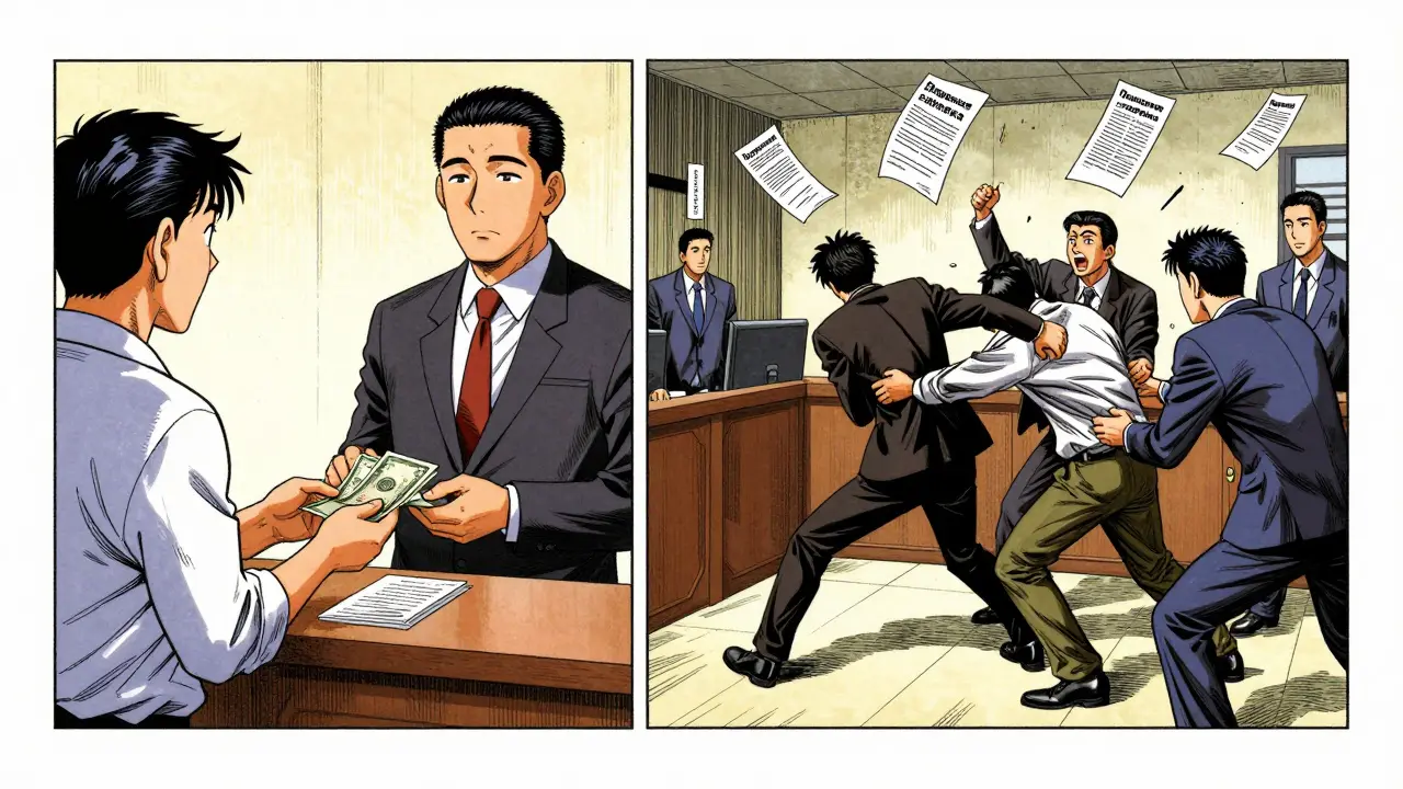 Сравнение безопасной сделки и судебного провала покупателя в стиле гекига.