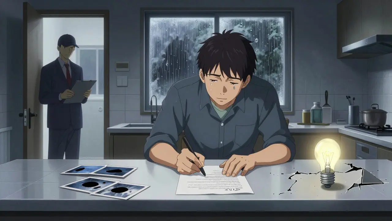 Владелец подписывает акт с отказом от приёмки, вокруг — фото дефектов.