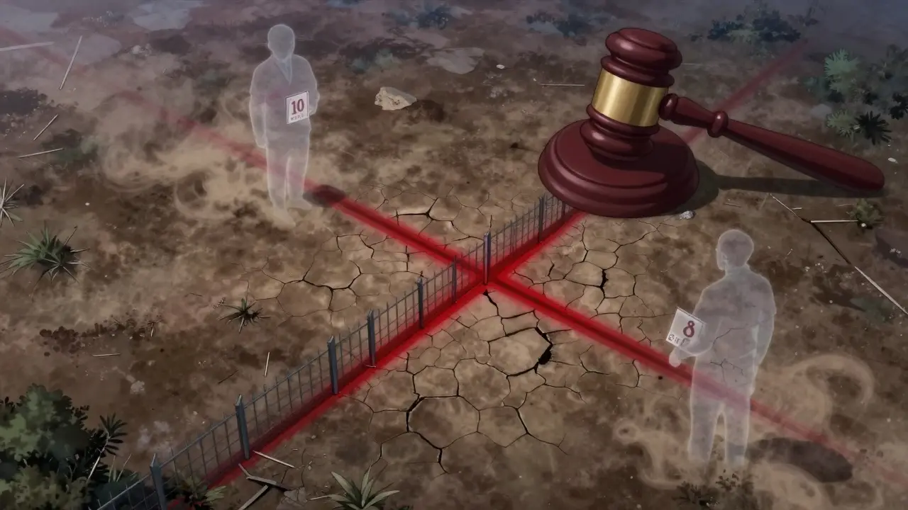 Воздушный вид спорного участка с видимыми границами и призраками прошлых владельцев.