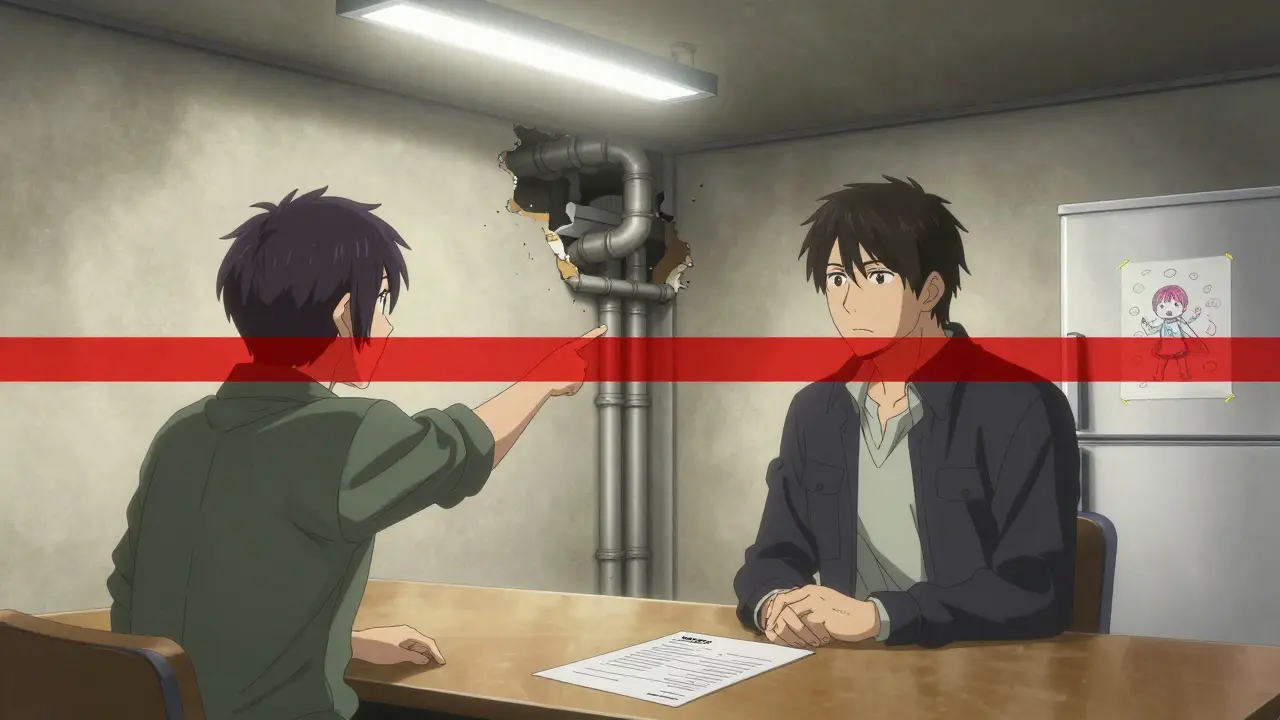 Покупатель и продавец в квартире с незаконной перепланировкой, на столе — незаполненное согласие супруга.