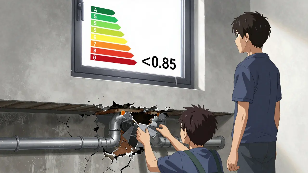 Ремонт в подвале: старые трубы удаляются, а наверху — современное энергоэффективное окно.