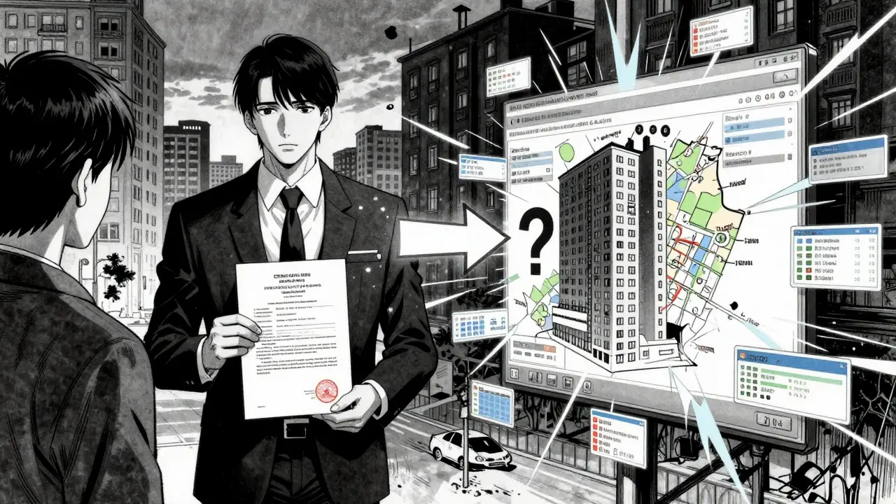 Риелтор с официальным отчётом и цифровой оценка на экране — противопоставление человека и алгоритма.