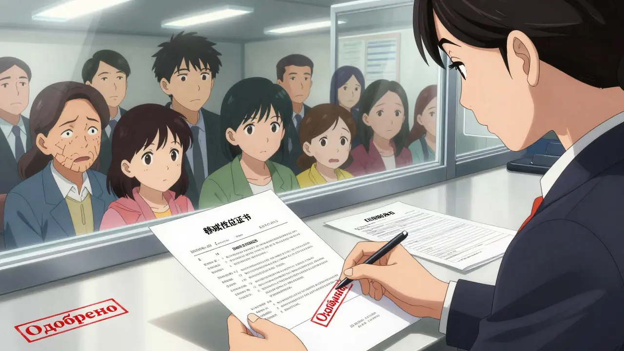 Семья ждёт в офисе СФР, пока сотрудник проверяет документы на покупку жилья.