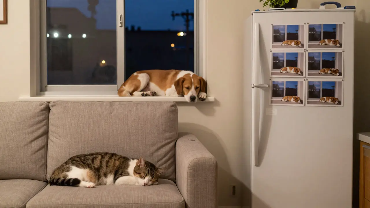 Кот спит на диване, собака рядом, на холодильнике — фото с прогрессом за неделю.