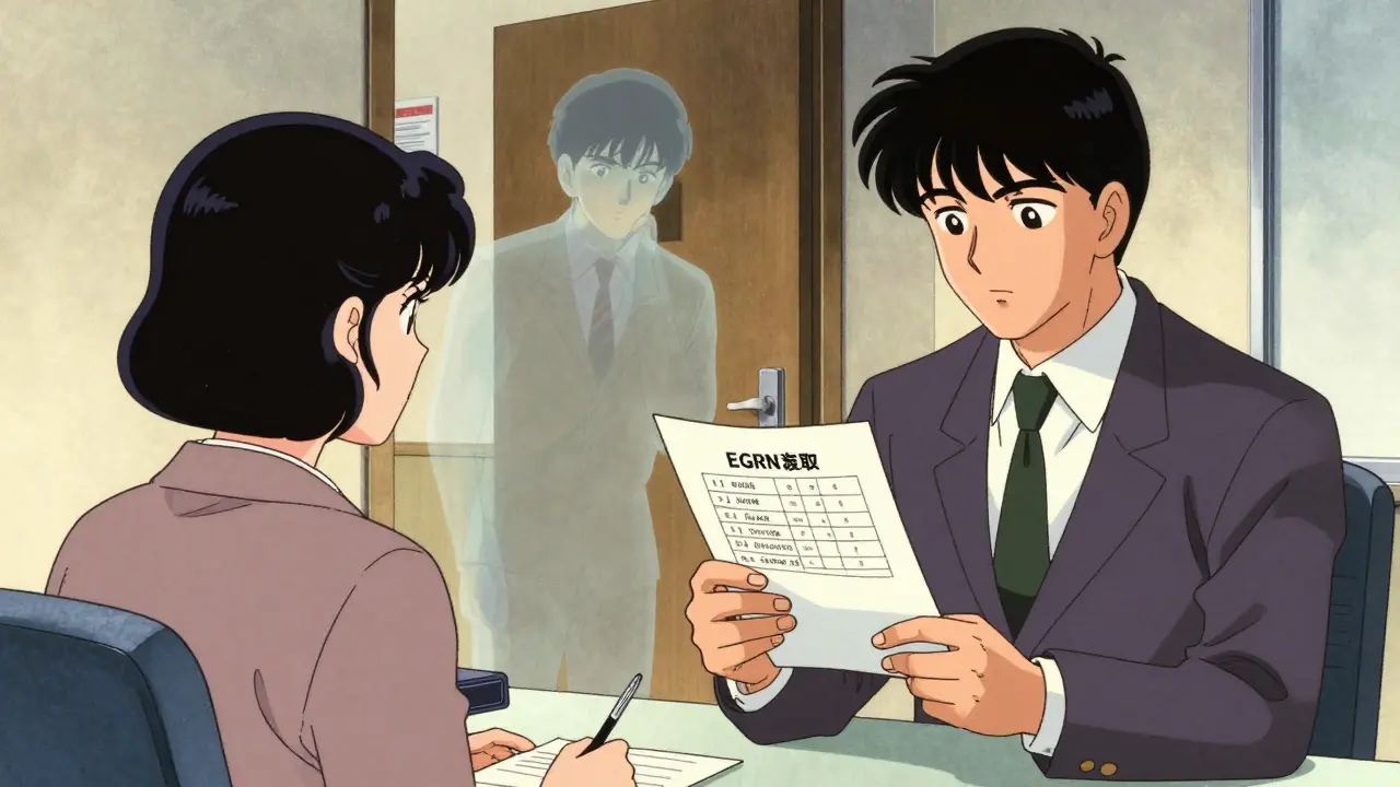 Покупатель изучает документы о детях-собственниках, продавец держит справку из ПФР.