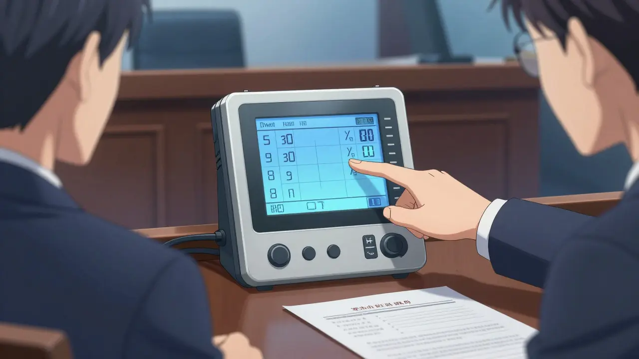 Судья рассматривает данные умного счетчика в судебном разбирательстве.