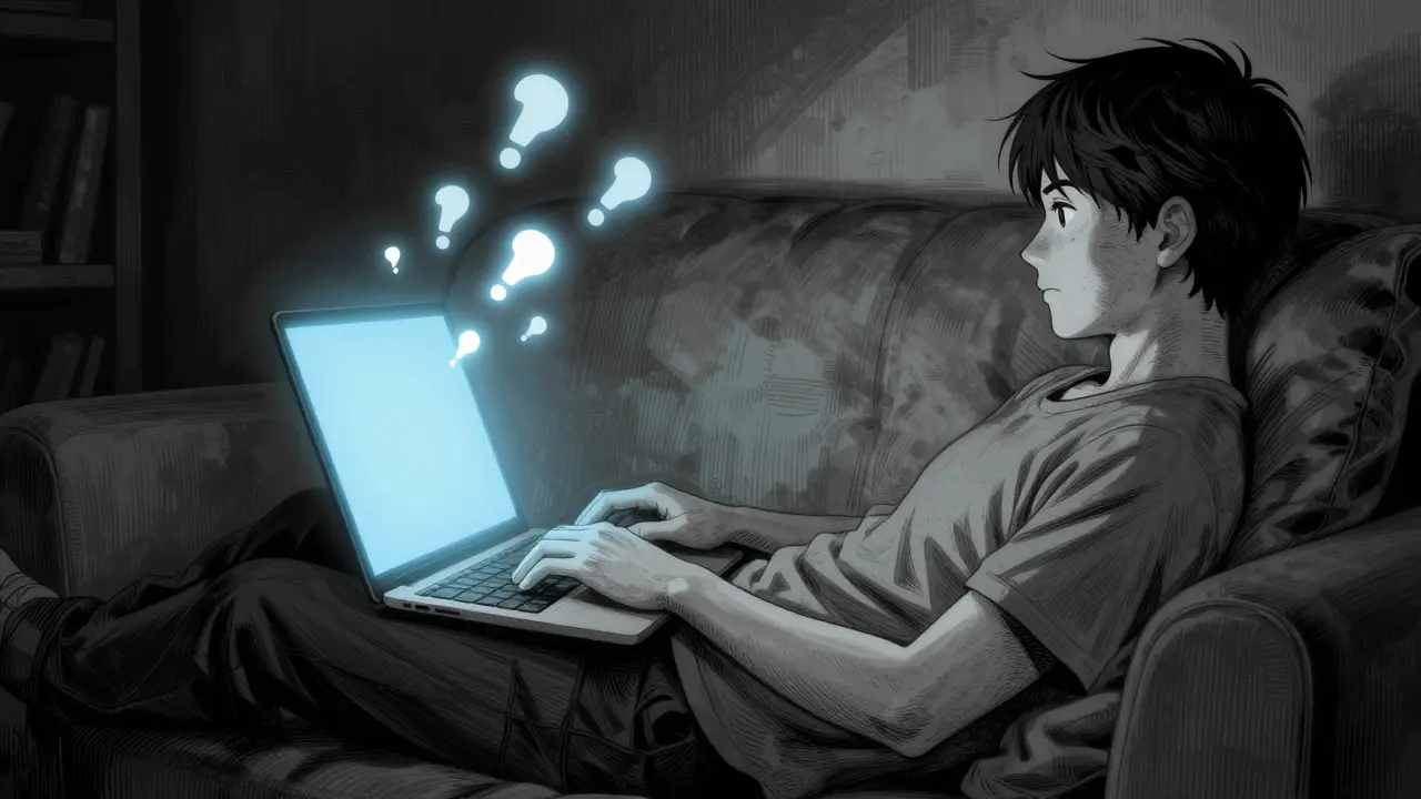 Человек сидит с ноутбуком и выглядит расслабленно