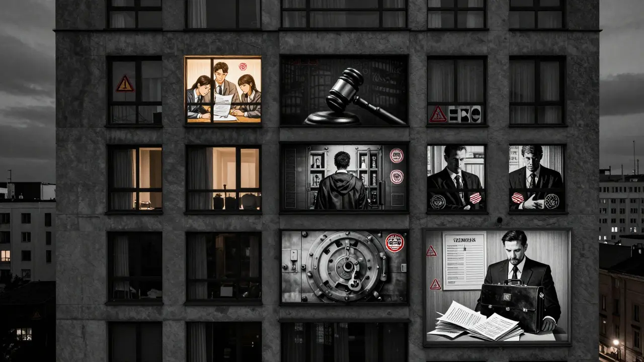 Фасад многоквартирного дома, где каждое окно скрывает скрытую опасность сделки.