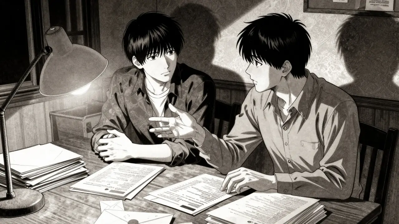 Пары с документами на столе в темноте комнаты