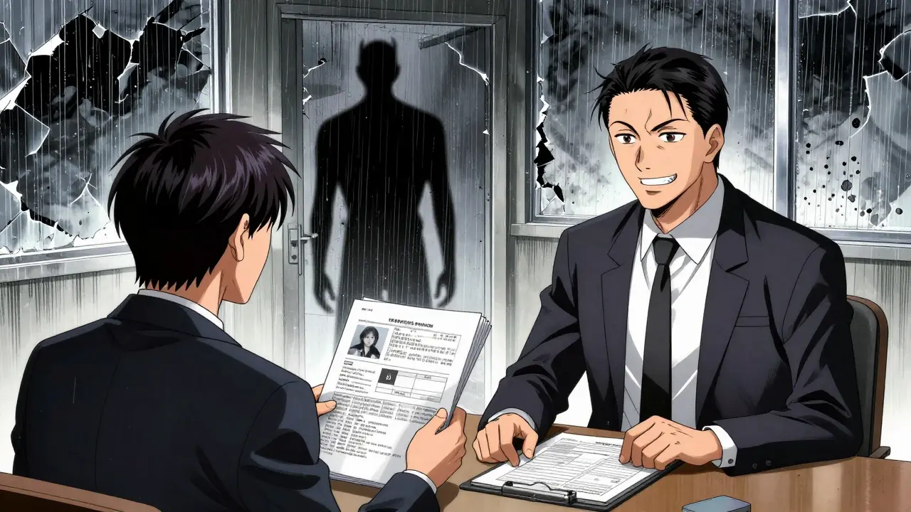 Покупатель и представитель застройщика спорят у стола, на столе — фотографии дефектов квартиры.