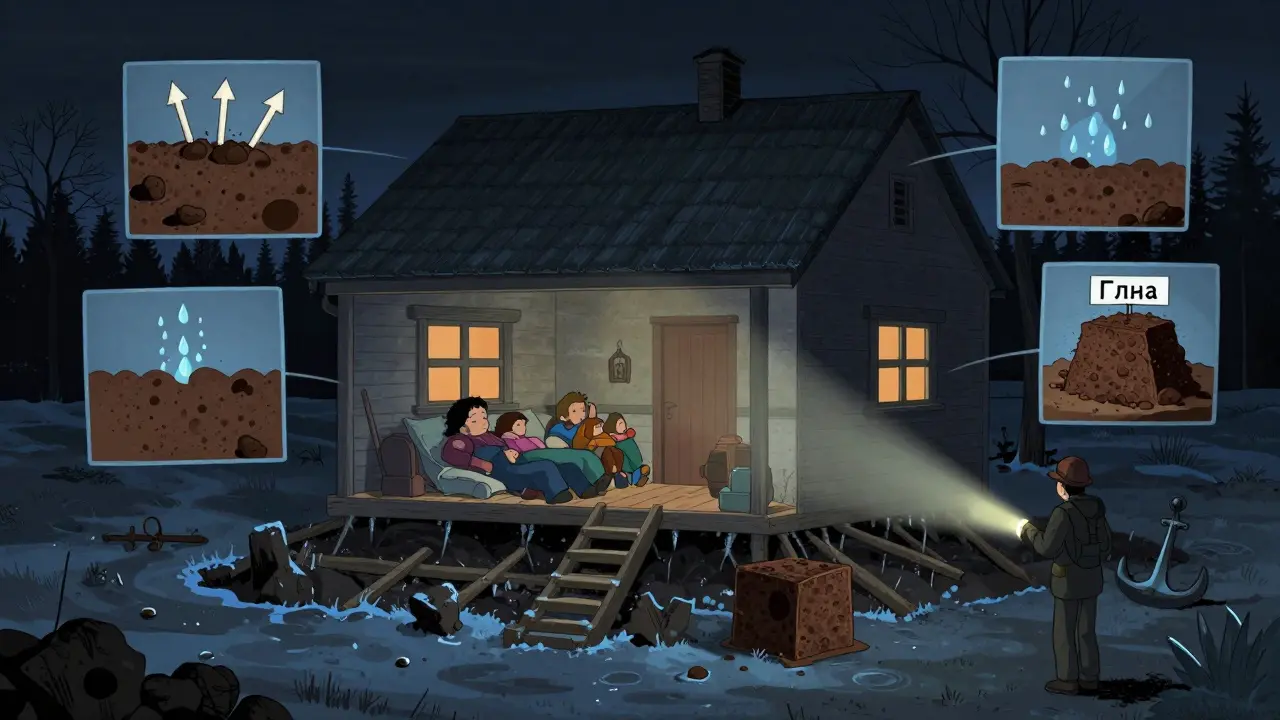 Семья спит в доме, а фундамент под ним медленно деформируется под давлением грунтовых вод и мороза.