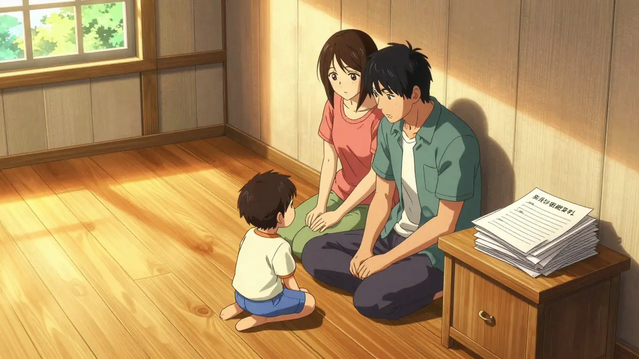 Семья в готовом доме рядом с документами на жилье