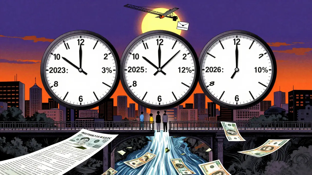 Три часовых механизма над городом, семья на мосту из документов, журавль с материнским капиталом.