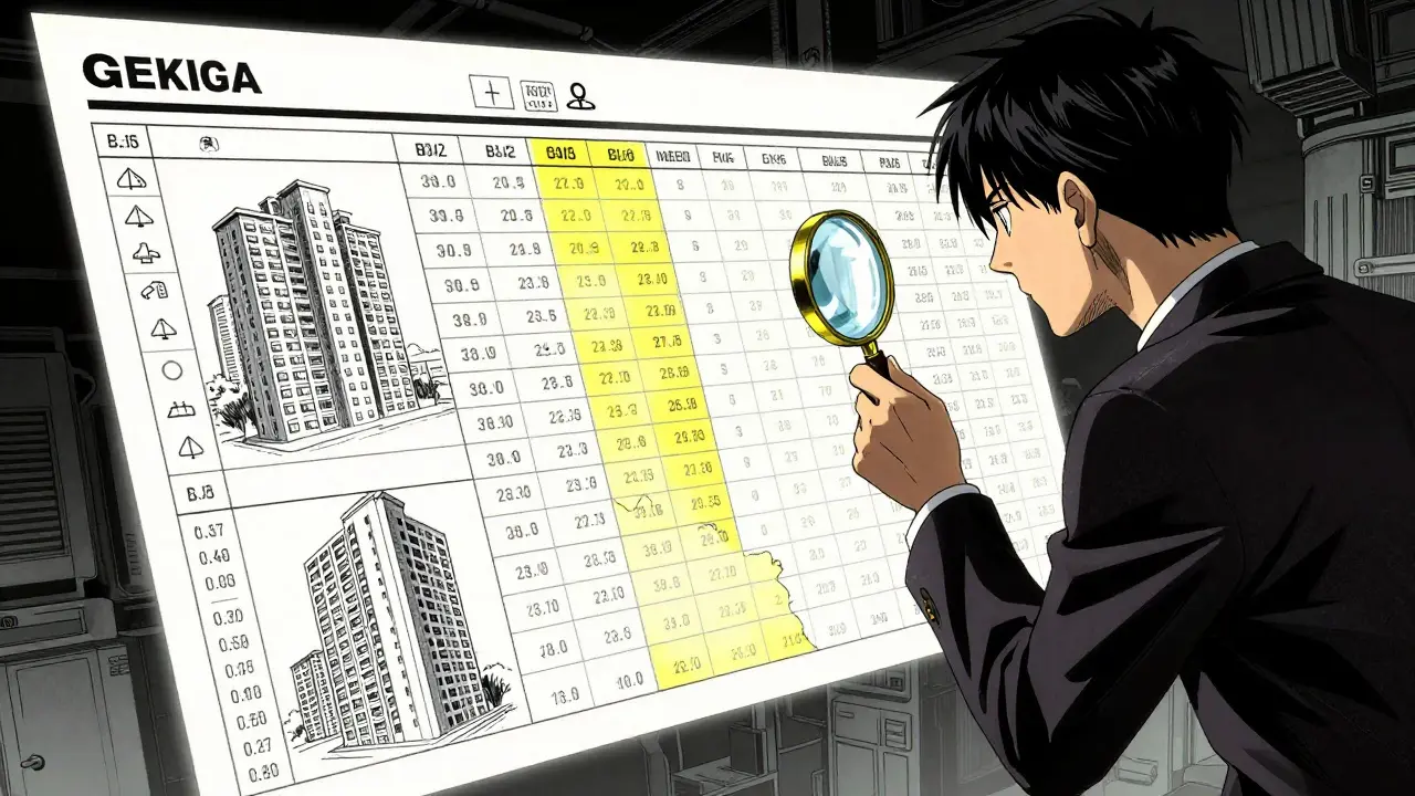 Человек изучает детальную таблицу с параметрами недвижимости