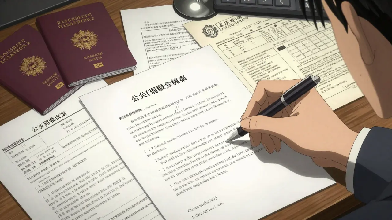 Документы и соглашение о разделе долей квартиры на столе в стиле гекига