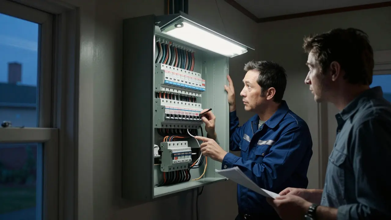 Инспектор проверяет электрический щиток