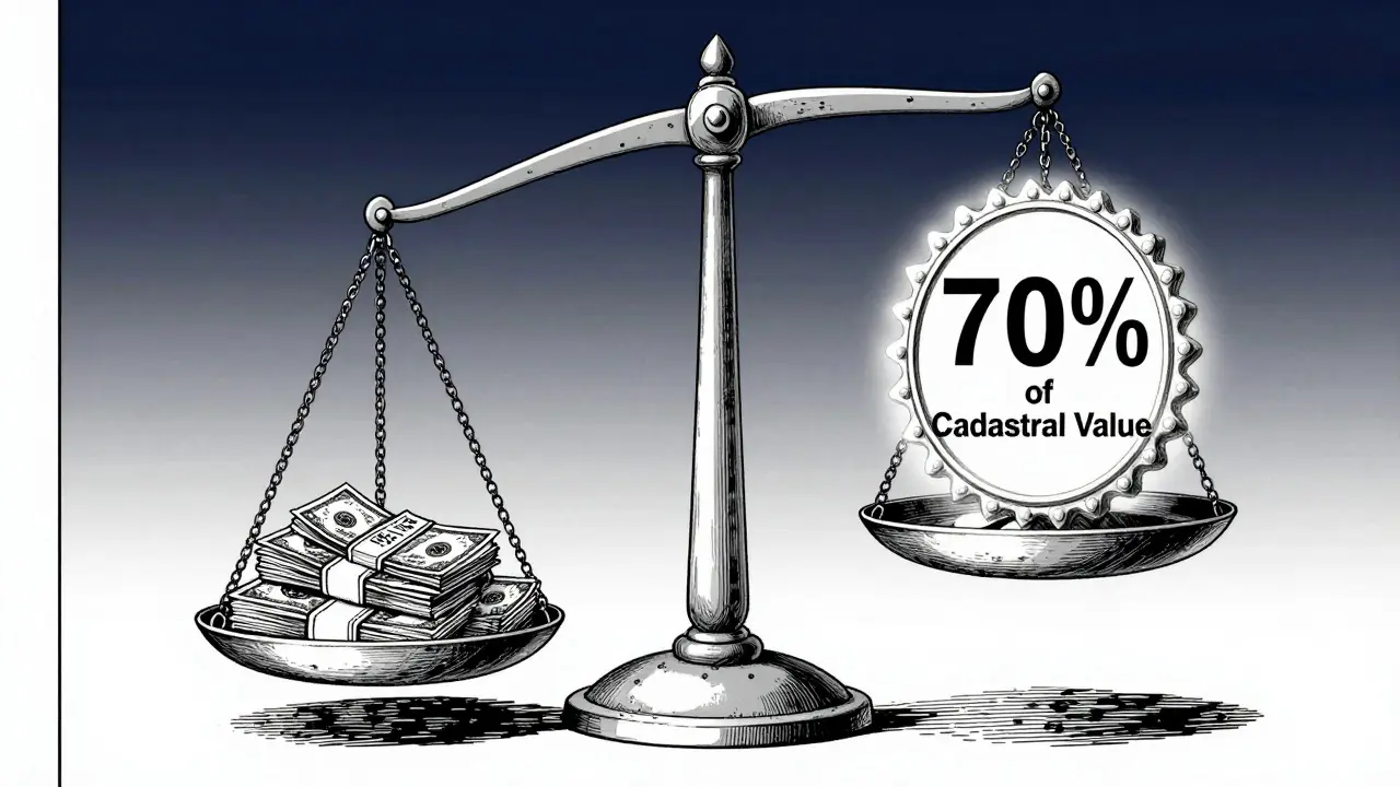 Метафоричные весы в стиле манга: низкая цена продажи против 70% кадастра.