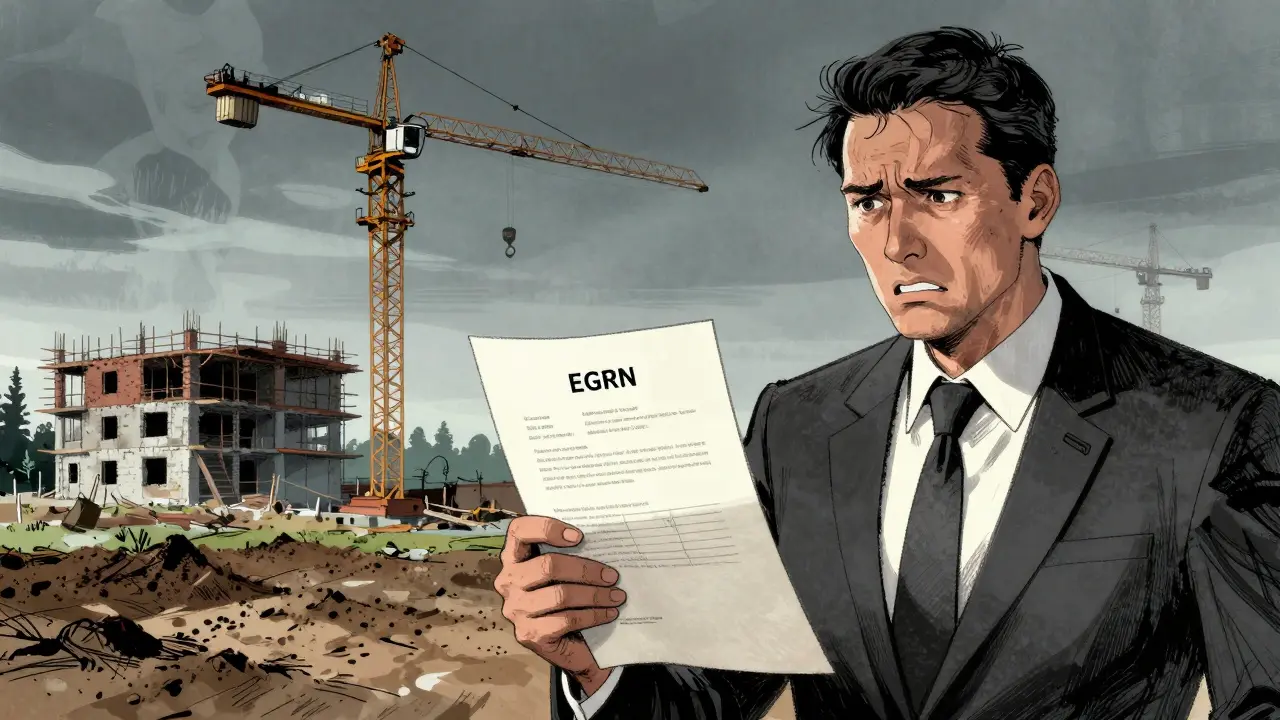 Растерянный мужчина с документами на фоне риска сноса постройки в стиле гекига