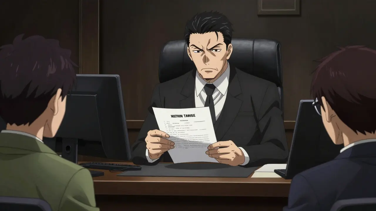 Сотрудник органов опеки проверяет документы родителей в офисе в стиле гекига