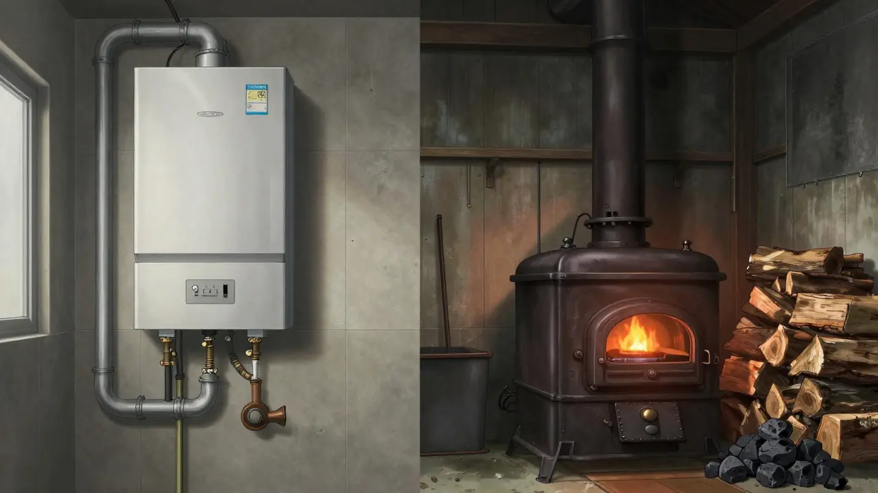 Сравнение газового и твердотопливного котлов в стиле манга